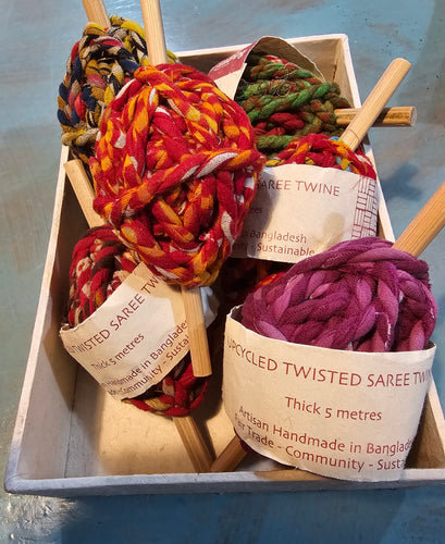 Upcycled Saree Twine, Thick, Twisted, Multi-Coloured Assorted, 5m